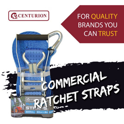 Centurion 6M Heavy Duty Ratchet Strap 5000kg Load Break Strength 50mm High Quality PES Webbing