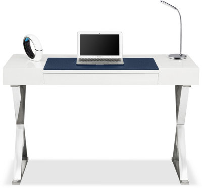 Centurion Supports ADONIS White with Built-In Luxury Dark Blue Leather Pad Ergonomic Home Office Desk