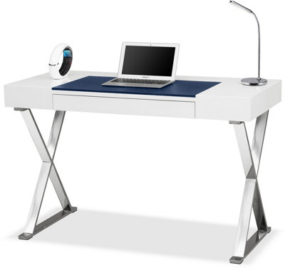 Centurion Supports ADONIS White with Built-In Luxury Dark Blue Leather Pad Ergonomic Home Office Desk