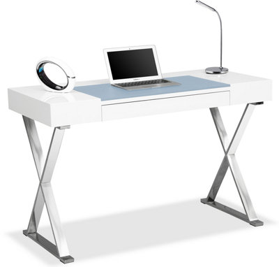 Centurion Supports ADONIS White with Built-In Luxury Light Blue Leather Pad Ergonomic Home Office Desk