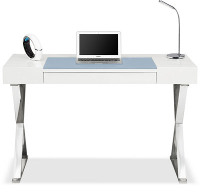 Centurion Supports ADONIS White with Built-In Luxury Light Blue Leather Pad Ergonomic Home Office Desk