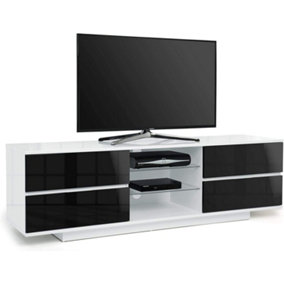 Centurion Supports Avitus Gloss White with 4-Black Drawers and 2-Shelves up to 65" Flat Screen TV Stand