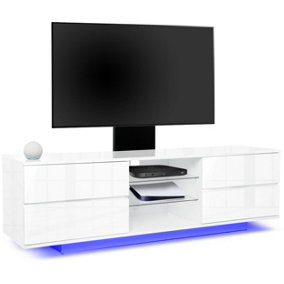 Centurion Supports Avitus Gloss White with 4 Drawers up to 65" TV Cabinet with LED Lights and Mounting Arm