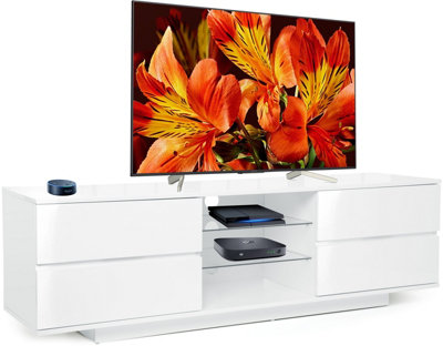 Centurion Supports Avitus Premium High Gloss White with 4-White Drawers and 2 Shelves up to 65" LED, OLED, LCD TV Cabinet