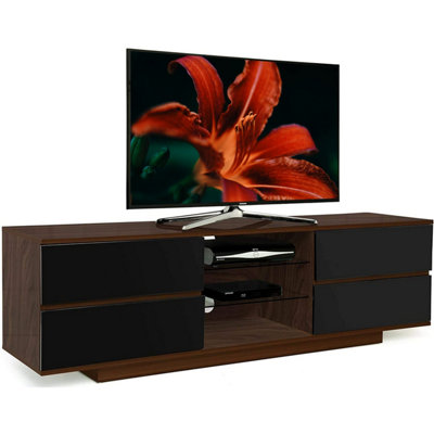 Centurion Supports Avitus Walnut with 4-Black Drawers and 3-Shelves 32"-65" LED/OLED/LCD TV Cabinet