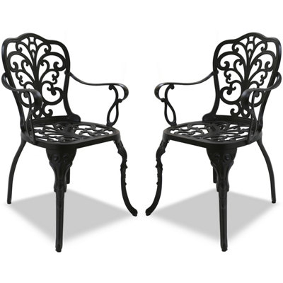 Centurion Supports Bangui Black 2-Large Garden and Patio Chairs with Armrests in Cast Aluminium