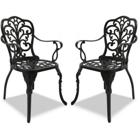 Centurion Supports Bangui Black 2-Large Garden and Patio Chairs with Armrests in Cast Aluminium