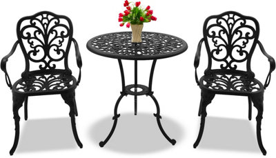 Centurion Supports BANGUI Black Garden and Patio Table and 2 Chairs Cast Aluminium Bistro Set