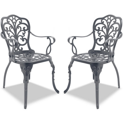 Centurion Supports Bangui Grey 2-Large Garden and Patio Chairs with Armrests in Cast Aluminium