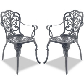 Centurion Supports Bangui Grey 2-Large Garden and Patio Chairs with Armrests in Cast Aluminium