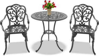 Centurion Supports BANGUI Grey Garden and Patio Table and 2 Chairs Cast Aluminium Bistro Set