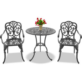 Centurion Supports BANGUI Grey Garden and Patio Table and 2 Chairs Cast Aluminium Bistro Set