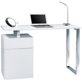 Centurion Supports CALISTA Gloss White with Brushed Steel Legs Contemporary Home Office Computer Desk