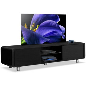 Centurion Supports CAPRI Gloss Black with Black Sides Beam-Thru Remote Friendly Doors up to 65" Flat Screen TV Cabinet