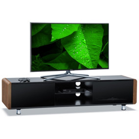 Centurion Supports CAPRI Gloss Black with Walnut Sides Beam-Thru Remote Friendly Doors up to 65" Flat Screen TV Cabinet