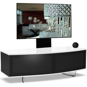 Centurion Supports Caru Black White Beam-Thru Remote Friendly Super-Contemporary D Shaped for 32"-65" TV Cabinet with Mounting Arm