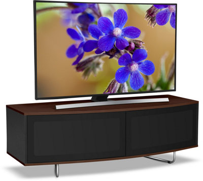 Centurion Supports Caru Gloss Black and Walnut Beam-Thru Remote Friendly Contemporary "D" Shape Design up to 65" TV Cabinet