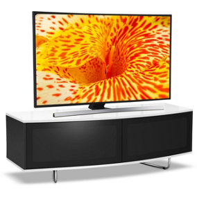 Centurion Supports Caru Gloss Black and White Beam-Thru Remote Friendly Contemporary "D" Shape Design up to 65" TV Cabinet