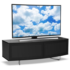 Centurion Supports Caru Gloss Black Beam-Thru Remote Friendly "D" Shape Design up to 65" TV Cabinet
