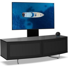 Centurion Supports Caru Gloss Black Beam-Thru Remote Friendly Super-Contemporary "D" Shape Design 32"-65" LED/OLED/LCD TV Cabinet