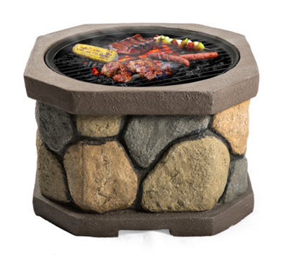 Centurion Supports Fireology BOGOTA Bold Garden Fire Pit Brazier and Barbecue with Eco-Stone Finish