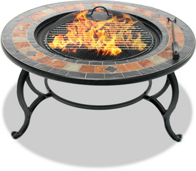 Centurion Supports Fireology LANIAKA Lavish Garden Fire Pit Brazier, Coffee Table, Barbecue and Ice Bucket with Slate Tiles