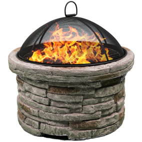Centurion Supports Fireology SAMUI Beige Majestic Garden Fire Pit Brazier and Barbecue with Eco-Stone Finish