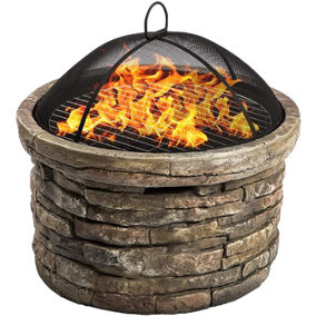 Centurion Supports Fireology SAMUI Khaki Majestic Garden Fire Pit Brazier and Barbecue with Eco-Stone Finish