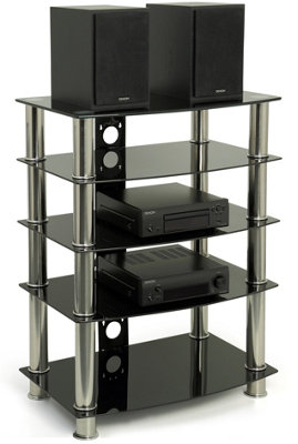 Centurion Supports Galago 5-Shelf Premium Black Glass with Silver Legs ...