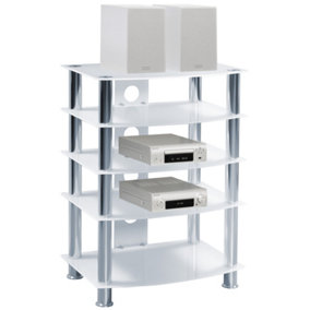 Centurion Supports Galago 5-Shelf White with Silver Legs Flat Screen TV, Hi-Fi, AV Rack Glass Stand