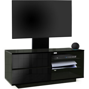 Centurion Supports Gallus Gloss Black with 2-Black Drawers and 2-Shelves 32"-55" LED/LCD/Plasma Cabinet TV Stand with Mounting Arm