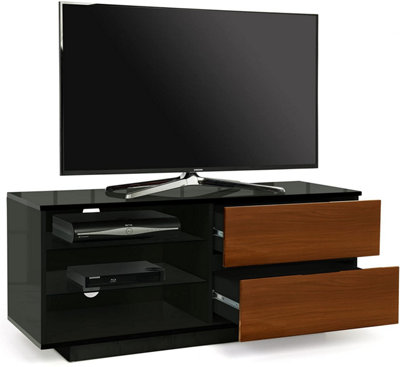 Centurion Supports Gallus Gloss Black with 2-Walnut Drawers and 2 Shelves up to 55" LED, LCD, Plasma Cabinet TV Cabinet