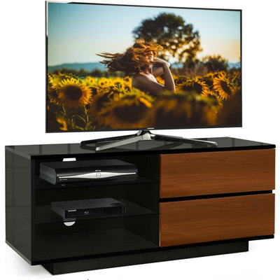 Centurion Supports Gallus Gloss Black with 2-Walnut Drawers and 2 Shelves up to 55" LED, LCD, Plasma TV Cabinet