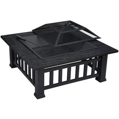 Centurion Supports GEDI Multi-Functional Black Square Outdoor Garden Fire Pit Brazier