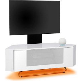 Centurion Supports Hampshire Corner-Friendly White up to 50" Flat Screen TV Cabinet with LED and Mounting Arm