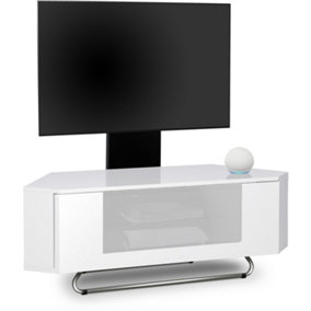 Centurion Supports Hampshire Corner-Friendly White with Beam-Thru Remote Friendly White Door up to 50" Flat Screen TV Cabinet