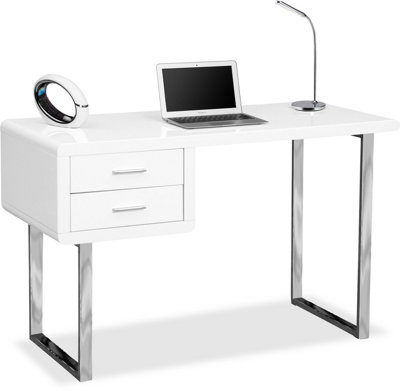 Centurion Supports HARMONIA Gloss White with Chrome Legs 2-Drawer Contemporary Home Office Luxury Computer Desk