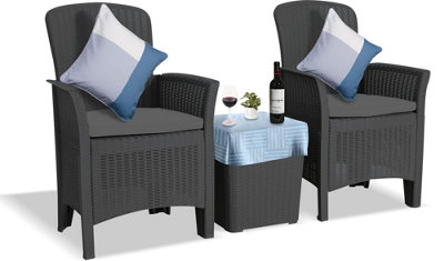 Centurion Supports OPHELIA 3-Piece Rattan Garden Furniture High Back Armchair Set with Side Table in Black