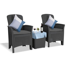 Centurion Supports OPHELIA 3-Piece Rattan Garden Furniture High Back Armchair Set with Side Table in Black