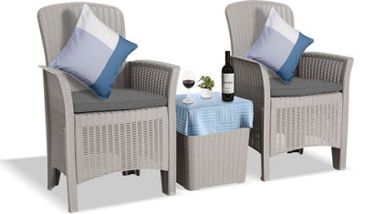 Centurion Supports OPHELIA Grey 3-Piece Rattan Garden Furniture High Back Armchair Set with Side Table