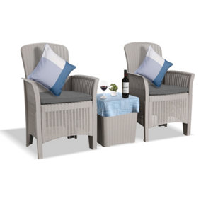Centurion Supports OPHELIA Grey 3-Piece Rattan Garden Furniture High Back Armchair Set with Side Table