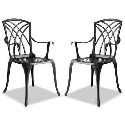 Centurion Supports OSHOWA 2-Large Garden and Patio Bistro Chairs with Armrests in Cast Aluminium Black