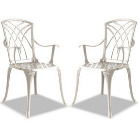 Centurion Supports Oshowa 2-Large Garden and Patio Bistro Chairs with Armrests in Cast Aluminium White