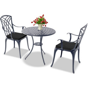 Centurion Supports OSHOWA Garden and Patio Table and 2 Large Chairs Bistro Set - Grey with Black Cushions