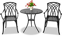 Centurion Supports OSHOWA Garden and Patio Table and 2 Large Chairs with Armrests Cast Aluminium Bistro Set Black