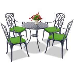 Centurion Supports OSHOWA Garden and Patio Table and 4 Large Chairs Cast Aluminium Bistro Set - Grey with Green Cushions