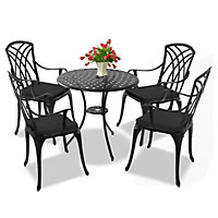 Centurion Supports OSHOWA Garden and Patio Table and 4 Large Chairs with Armrests Cast Aluminium Bistro Set - Black Cushions