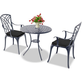 Centurion Supports OSHOWA Grey Garden and Patio Table and 2 Large Chairs Bistro Set - with Black Cushions