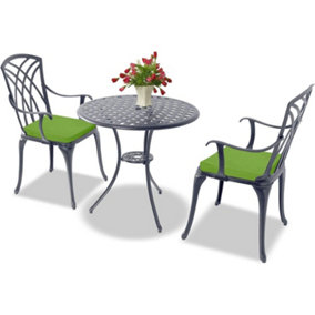 Centurion Supports OSHOWA Grey Garden and Patio Table and 2 Large Chairs Bistro Set - with Green Cushions