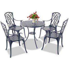 Centurion Supports OSHOWA Luxurious Garden and Patio Table and 4 Large Chairs with Armrests Cast Aluminium Bistro Set - Grey